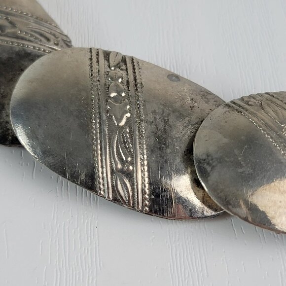 Antique Elgin American Etched Silver Plat Oval Link Necklace Statement 20.5 Inch - Picture 3 of 8